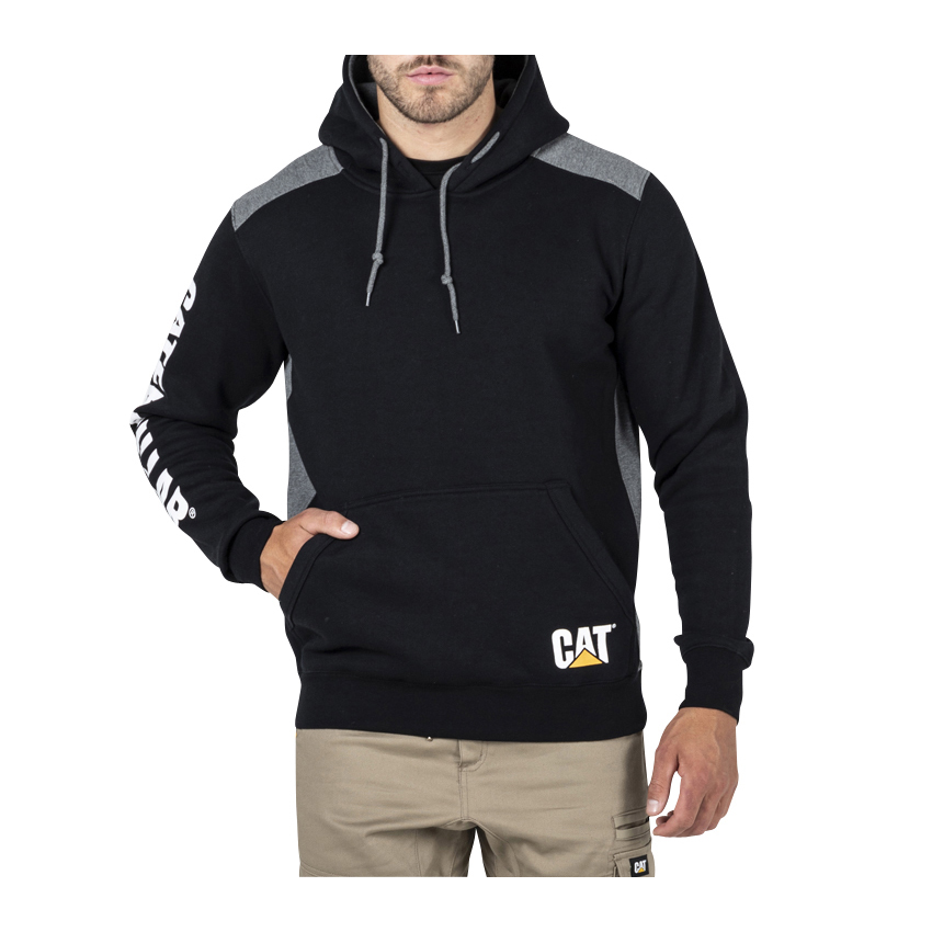 Caterpillar Logo Panel Hooded Sweat Philippines - Mens Hoodies - Black 85021UZDS